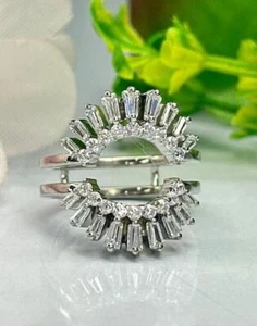 2Ct Baguette Lab Created Diamond 14K White Gold Plated Enhancer Wrap Band Ring - Picture 1 of 4
