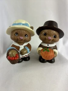 Thanksgiving Pilgrim Squirrel Salt and Pepper Shakers Plastic 3” Chipmunk - Picture 1 of 5