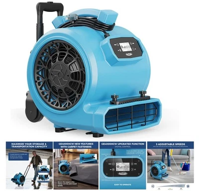 ALORAIR GE4000HCW 4000 CFM 1 HP Air Mover Carpet Dryer Blower Floor Fan - Blue - Image 1 of 4