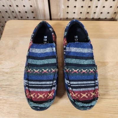 Roper Johnnie Women Sz 6 Colorful Southwestern Slip On Boho Moc Toe Loafer Shoes - Image 1 of 4