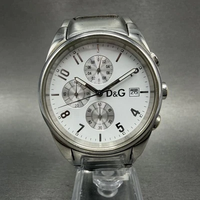 Dolce & Gabbana Sandpiper Chronograph Watch Men 42mm White Dial Silver New Batt - Image 1 of 4