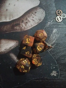 Dnd Dice Polyhedral Orange Amd Brown Marbling. - Picture 1 of 3