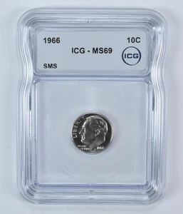 1966 Roosevelt Dime SMS MS69 ICG *7920 - Picture 1 of 5