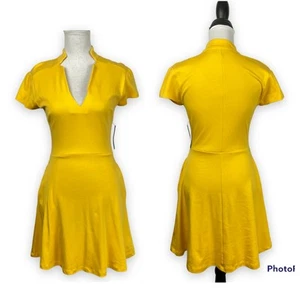 New York & Company XS NWT NY&C Bright Yellow Knit Pocket Fit & Flare Mini Dress - Picture 1 of 5
