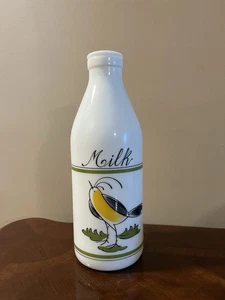 Vintage Egizia Italian Milk Glass Bottle With Bird Art 10 In - Picture 1 of 3