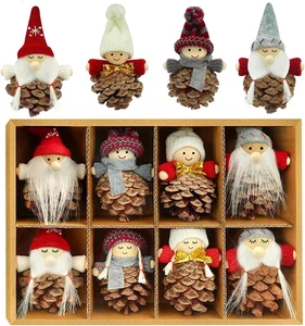 Decorazioni Albero Di Natale Ciondoli, 8 Pezzi Pigne Naturali Piccolo Gnomo Pend - Foto 1 di 12