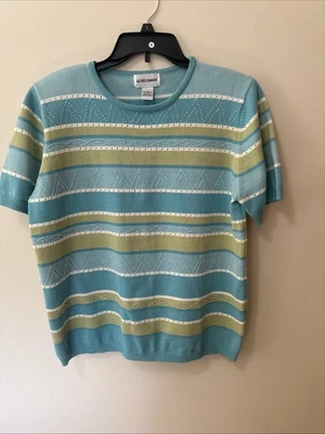 Suéter tejido para mujer Alfred Dunner talla L azul/verde a rayas con cuentas Foto 1 de 4