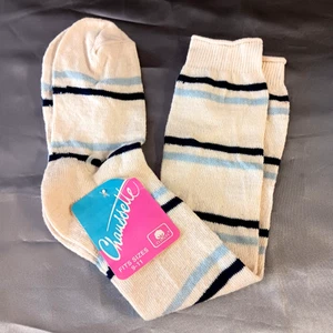 Vintage 90s Socks Size 9-11 NEW Chaussette Made in USA 100% Cotton Striped Tube - Picture 1 of 6