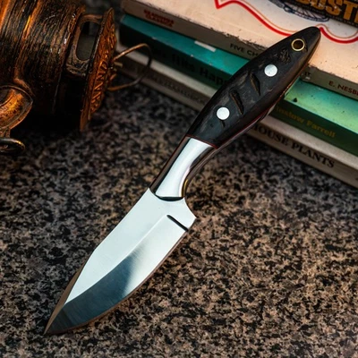 Готовый к подарку 7,7-дюймовый дамасский/стальной нож с накладным монтажом для охоты + кожаные ножны - Изображение 1 из 4