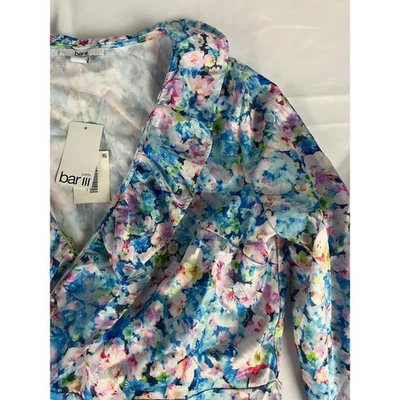 Lindo Vestido Bar III Petite Floral Volantes Manga Larga Azul Rosa Foto 1 de 4