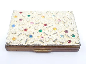 Vintage Jeweled Compact Mid Century Rhinestone Makeup Compact Mirror Case - Picture 1 of 21