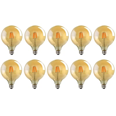 LED Bulb G125 Amber Glass Metal 8W E27 Dimmable 2700K 800lm RetroWarm Pack of 10 - Image 1 of 4