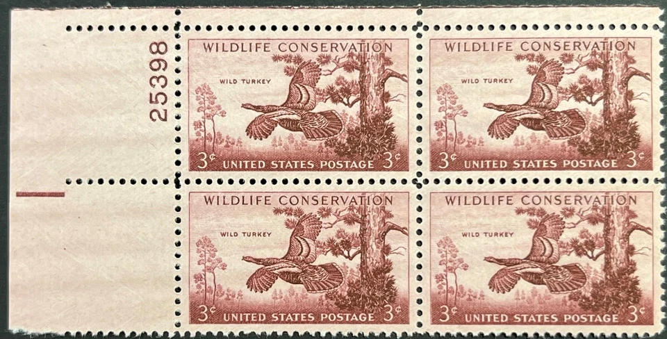 U.S. Scott #1077, P.B. of 4, Wildlife Conservation, Wild Turkey Issue, VF, MNH - Image 1 of 2
