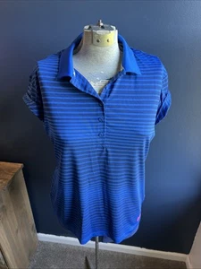 Nike Golf Sport Dri-Fit Blue Black Stripe Women Polo Size L - Picture 1 of 8
