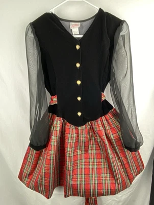 Vestido de vacaciones vintage La Princess niñas 14 terciopelo corpiño cuadros falda de tafetán Foto 1 de 4