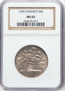 1935 CONNECTICUT SILVER COMMEMORATIVE HALF DOLLAR-NGC MS65-Gem - Picture 1 of 2