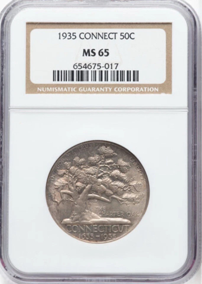 1935 CONNECTICUT SILVER COMMEMORATIVE HALF DOLLAR-NGC MS65-Gem - Image 1 of 2