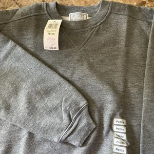 Jennifer Moore Petite Crewneck Sweatshirt Charcoal Heather Gray New with tags - Picture 1 of 14