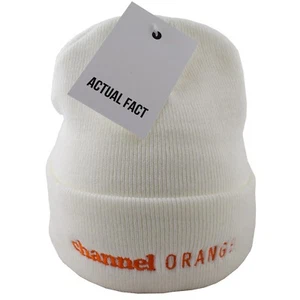 Actual Fact Channel Orange Embroidered Winter Wooly White Beanie Hat - Picture 1 of 3