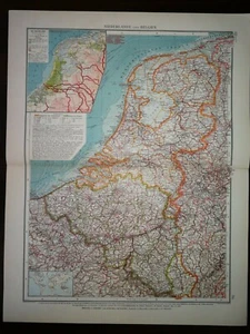 DOUBLE-PAGE MAP-NETHERLANDS AND BELGIUM, 85-86 , ANDREE GREAT WORLD ATLAS- 1914 - Picture 1 of 2