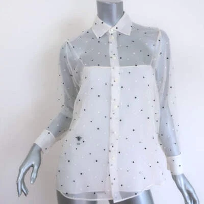 Christian Dior Polka Dot Embroidered Organza Blouse White Size 38 NEW - Image 1 of 4