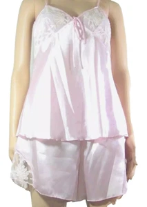 D3 Sexy Pink Satin Lacy floral shorts and camisole top set Sz M - Picture 1 of 6
