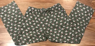 Old Navy L Men Sleep Pajama Lounge Pants Large Flannel Polar Bears Pockets Green - Image 1 of 4