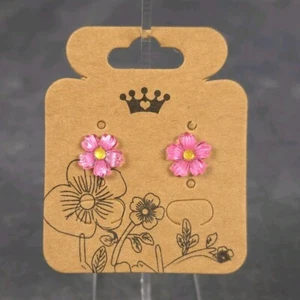 Pink & Yellow Daisy Flower Resin Stud Earring Stainless Steel Butterfly Backing - Picture 1 of 3