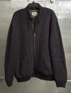 Men’s Sweater Jacket Fleece Lined Full Zip 24” P2P 30” Length Pockets EUC XXL - Picture 1 of 6