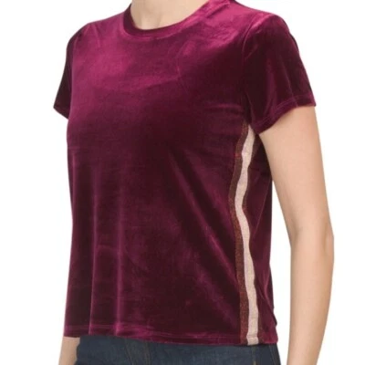 525 America Velour Top Manga Corta Mujer Talla Extra Pequeña Ciruela Profunda Elástica Foto 1 de 4