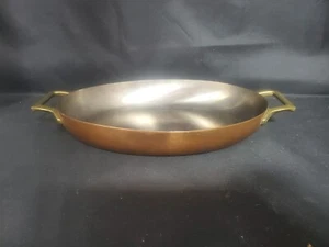 Vintage Paul Revere 1801 Oval Copper Pan 12" With Brass Handles - Picture 1 of 15