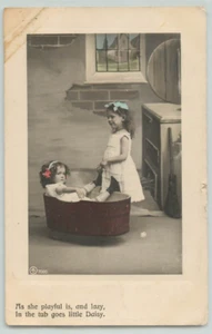 POSTCARD Girl in the bathtub. Studio portrait. RPPC - Picture 1 of 2