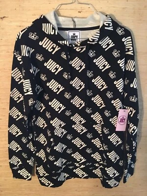 Women's/Juniors Juicy Couture Crown Juicy Black/White Hoodie Sweatshirt Size XS - Image 1 of 4