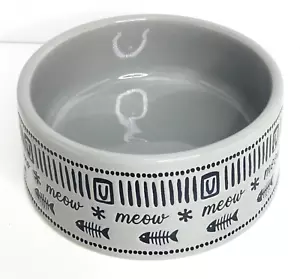 MEOW Pet Bowl 4.5 X 2” Gray Food Water Cat Kitty Signature Stoneware New - Picture 1 of 8