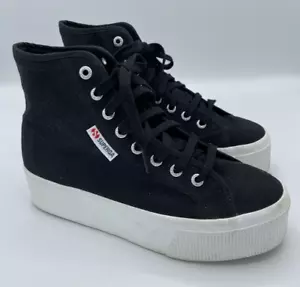 Superga Women's 2708 High-Top Sneakers in Black Women S7 - Picture 1 of 5