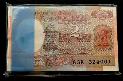 INDIA 2 RUPEES P-79 1976 X 50 Pcs Lot 1/2 Bundle SPACECRAFT UNC PACK BANK NOTE - Image 1 of 4