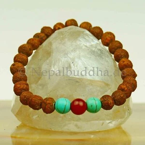 Armband Samen Buddha Raktu Karneol Rot Braun Türkis Buddhismus Perlen Rund s11 - Bild 1 von 2