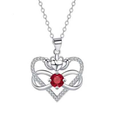 European Women Forever Love CZ Heart Pendant Necklace Chain Silver Plated - Image 1 of 4