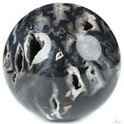 4.2" Black Zebra Agate Hand Carved Crystal Ball/Sphere, Crystal Healing
