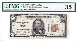 1929 $50 DALLAS Texas TX Federal Reserve Bank FRB Brown National Currency - Picture 1 of 2