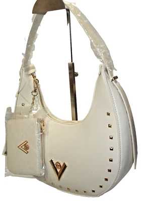 Bolso de Hombro Hobo Valentino Orlandi Tachonado Cuero Vegano en Hueso + Cartera ¡NUEVO CON ETIQUETAS! Foto 1 de 4