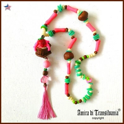 Pop Art Necklace Woman Jewelry Design Strawberry Sweet Fashion Pendant Chocolate - Image 1 of 4