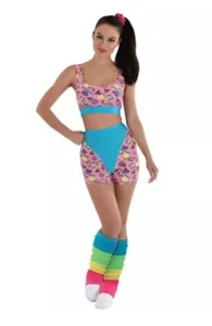 80's AEROBICS WORKOUT KIT COSTUME~L/XL~CROP TOP & SHORTS leotard spandex pink - Picture 1 of 13
