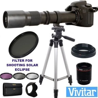 500-1000MM LENS WITH SOLAR FILTER FOR CANON EOS REBEL DSLR CAMEAS TRIPOD INCLUDE - Image 1 of 4