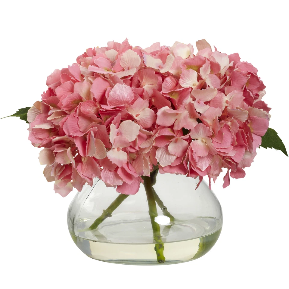 Nearly Natural 1356-pk Blooming Hydrangea With Vase Pink