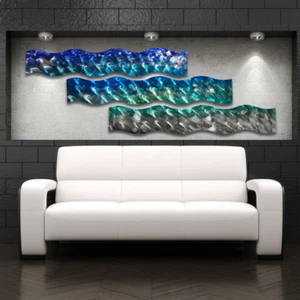 Paneles de arte de pared de metal de diseño oceánico ""curvas acuáticas"" aluminio - Imagen 1 de 7