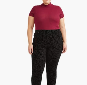 Terra & Sky Women's Plus Size 4X Pants Black Velet Leopard Print Jegging Style - Picture 1 of 15