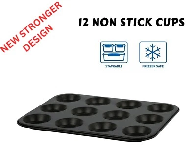 Non stick steel 12 cup shallow fairy cake, bun, tart, baking tray mince pie tin - Image 1 of 4