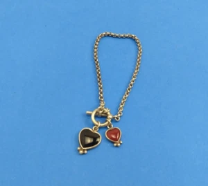 Vintage Sterling Silver 925 Chain Double Heart Charm Bracelet Toggle Clasp - Picture 1 of 7