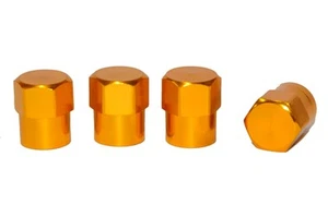 4 x GOLD HEX METAL TYRE VALVE DUST COVER CAPS CAR MOTORBIKE BIKE VAN - Picture 1 of 1
